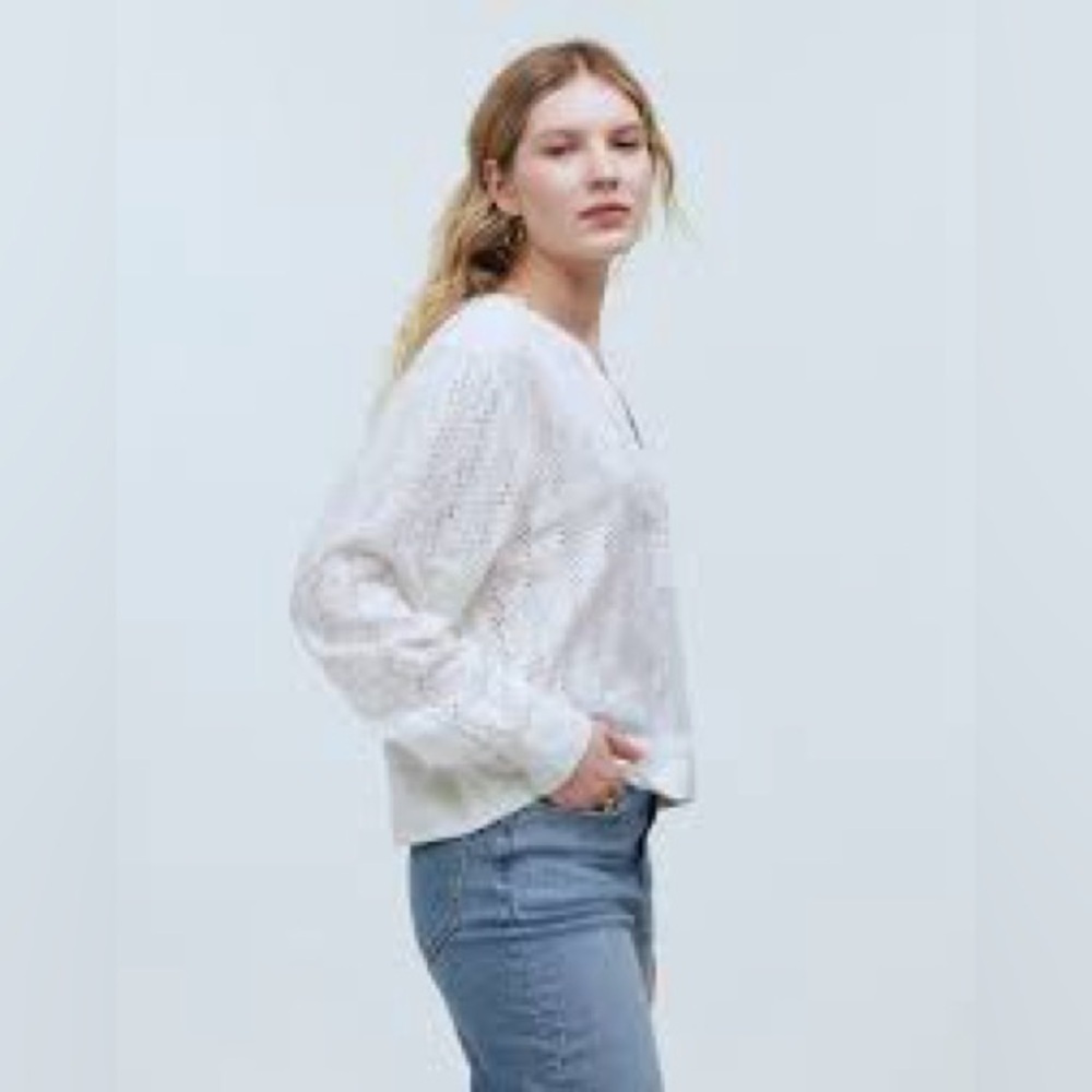 Madewell Long-Sleeve Popover Top In Eyelet Np008